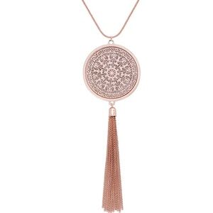 MOLOCH Tassel Fringe Circle Pendent Druzy Background Long Necklace